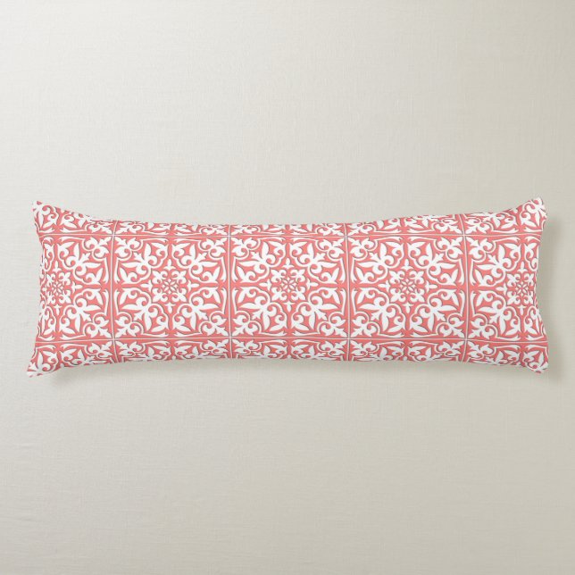 Cojín Baldosa marroquí - rosa coral y blanco (Anverso)