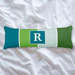 Cojín Bandas grandes en azul y verde con monograma