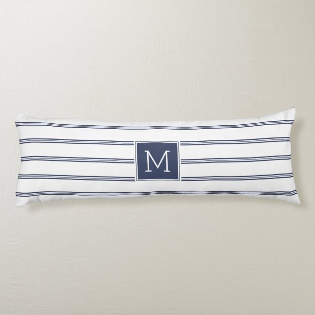Cojín Bandas Modernas Navy-Azul y Blanco (Reverso)