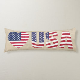 Cojín Bandera Patriótica Love Heart USA Country Burlap S