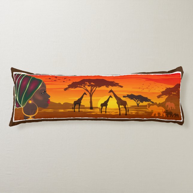 Cojín Batik Body Pillow Africa Savannah paisaje atardece (Anverso)