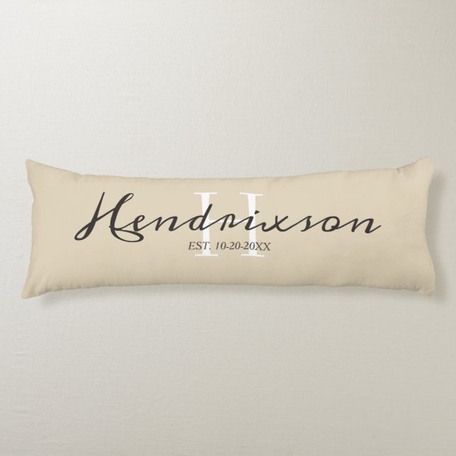 Cojín Beige Personalizado Nombre Monograma Elegante (Anverso)