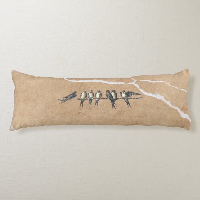 Cojín Birds on cracked surface, beige brown and text (Anverso)