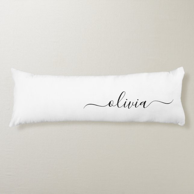 Cojín Black White Modern Script Girly Monograma Nombre (Anverso)