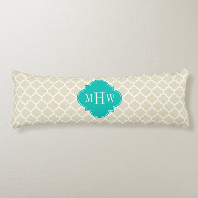 Cojín Blanco Beige Marroquí #5 Verde Turquesa 3 Monogram (Anverso)