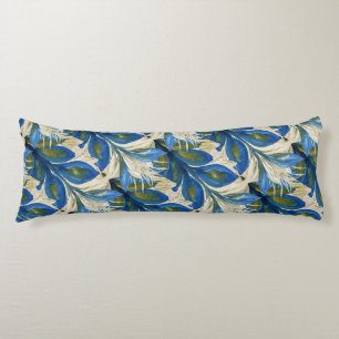 Cojín Blue Peacock Feathers Watercolor Pintado A Mano