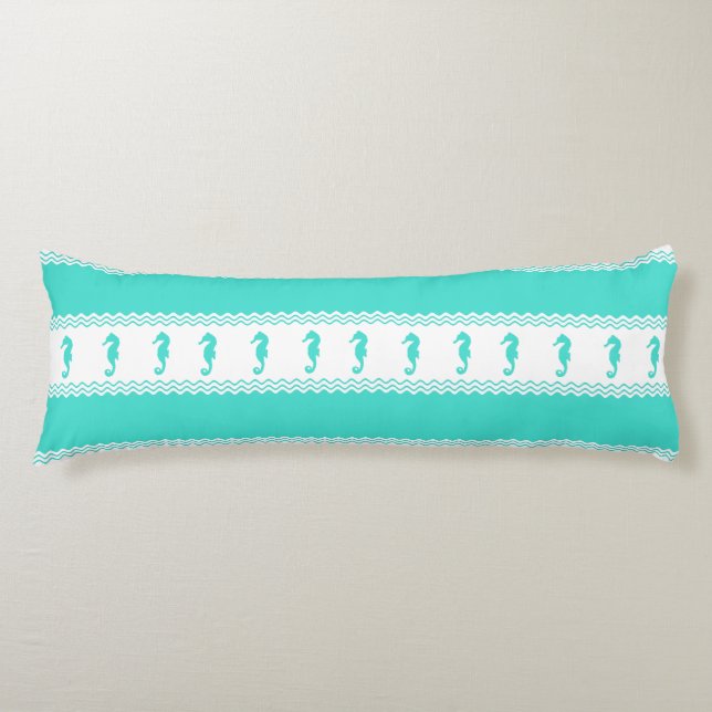 Cojín Blue Turquoise Coastal Seahorses Stripes (Anverso)