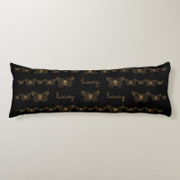 Bohemias Black Gold Butterflies Body Pillow