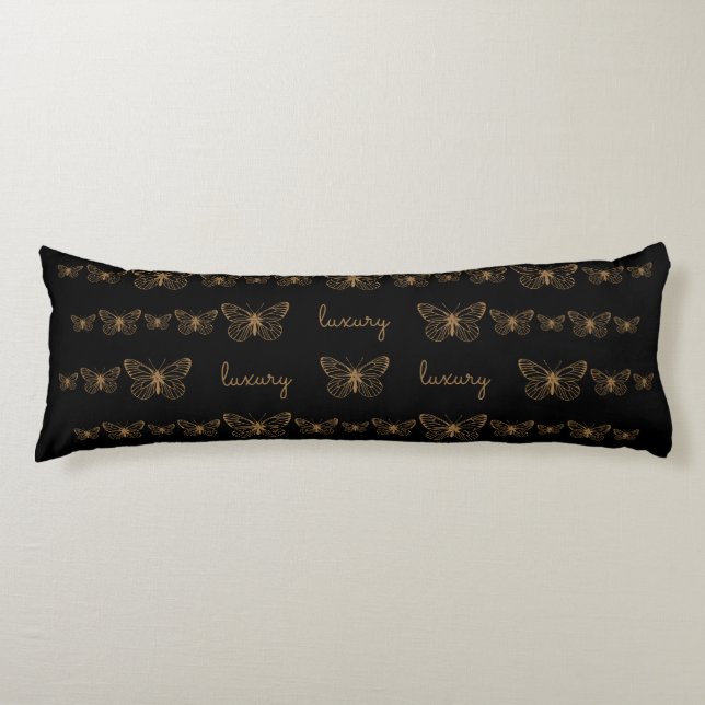 Cojín Bohemias Black Gold Butterflies Body Pillow (Anverso)