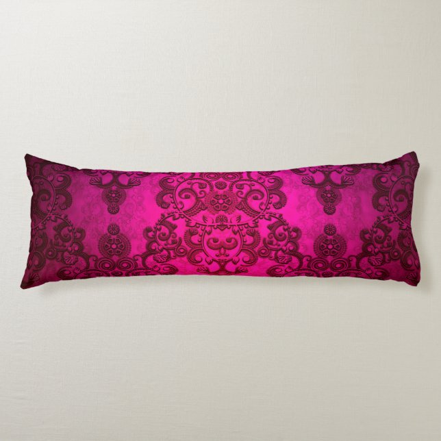 Cojín Boho Damask Rosa Profundo Brillante Estilo Victori (Anverso)