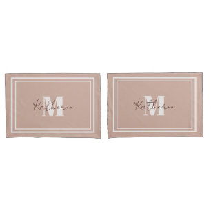 Cojín Boho Rubor Beige Monograma Funda de almohada D2AFA