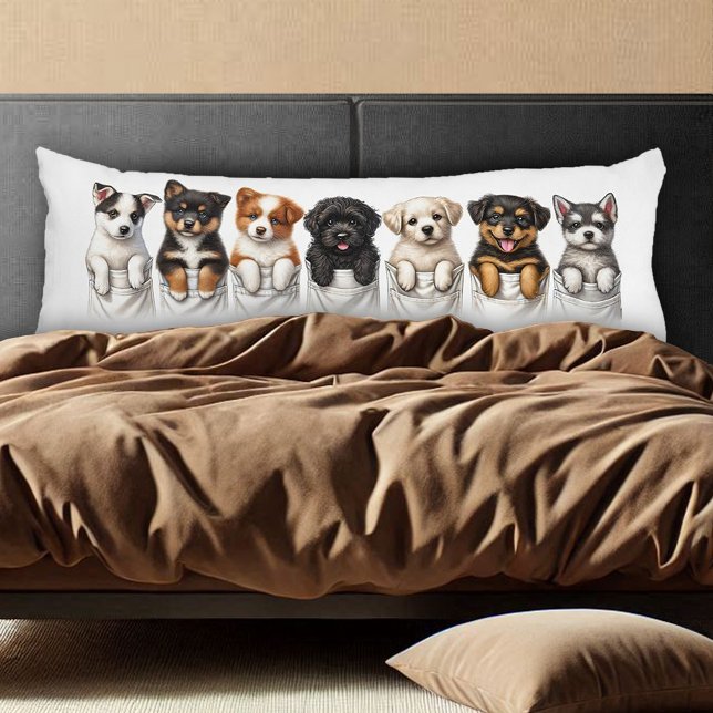 Cojín Bolsillos súper cortos llenos de cachorros (Pockets Full of Puppies Body Pillow Cover Photo)