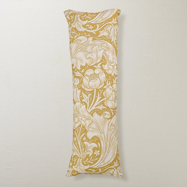 Cojín Botón de soltero floral de oro de William Morris (Frente vertical)