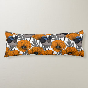 Cojín Brujas de hadas y flores de amapola naranja 2