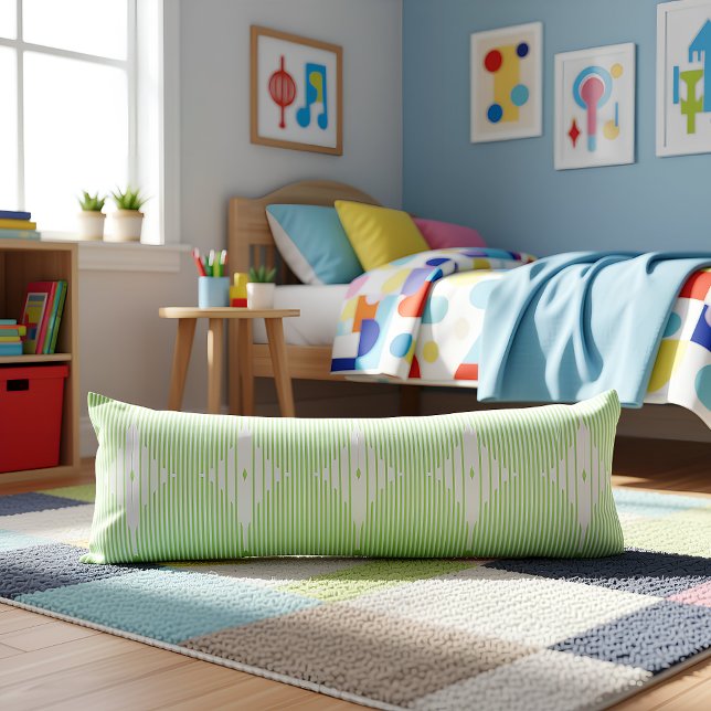 Cojín Brutalist Pulse: Pistaccio Green & White (Side Sleeper Pillow on the Ground in a Youth Room)