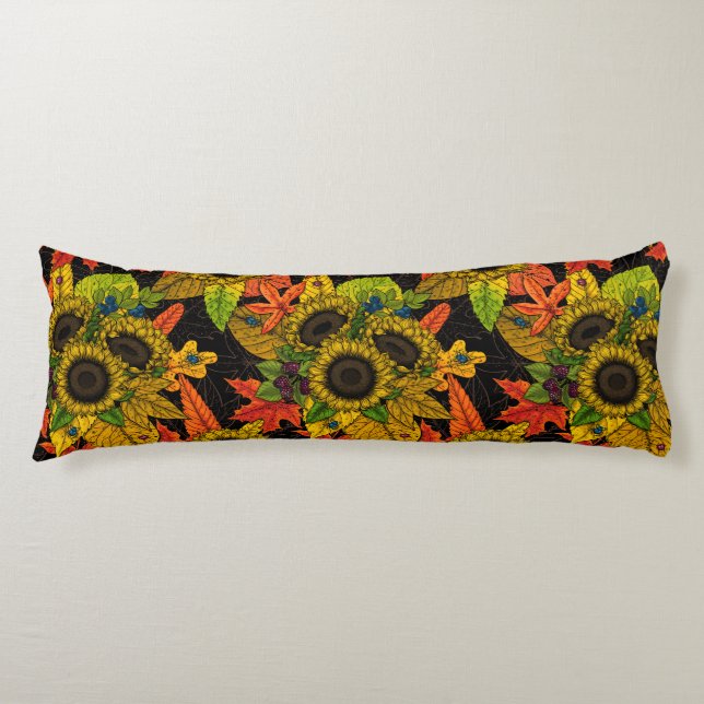 Cojín Buquet de otoño sobre negro (Anverso)