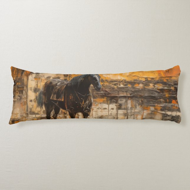 Cojín Caballo majestuoso al atardecer abstracto (Anverso)