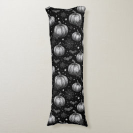 Cojín Calabaza de Halloween en blanco y negro, murciélag