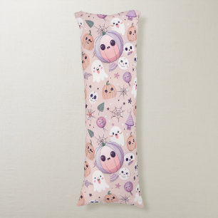 Cojín Calabazas y fantasmas de Halloween rosas sin foco