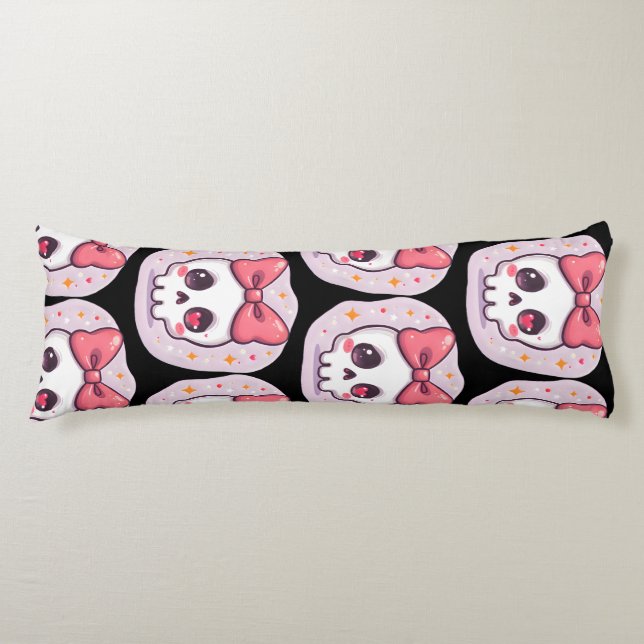 Cojín Calavera pastel gótica adorable con lazo (Anverso)