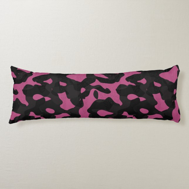 Cojín Camo abstracto rosa y negro texturizado (Anverso)