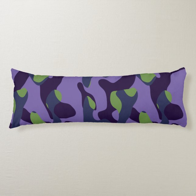 Cojín Camuflaje abstracto verde morado y azul (Anverso)