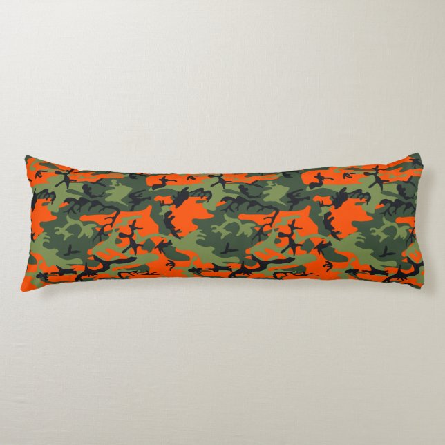 Cojín Camuflaje naranja y verde, militar, ejército (Anverso)