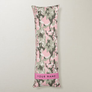 Cojín Camuflaje rosa y verde Personaliza tu nombre