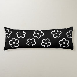 Cojín Caprichoso Floral Retro y Alegre en Blanco y Negro