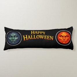 Cojín Caras de luna góticas naranja y verde de Halloween