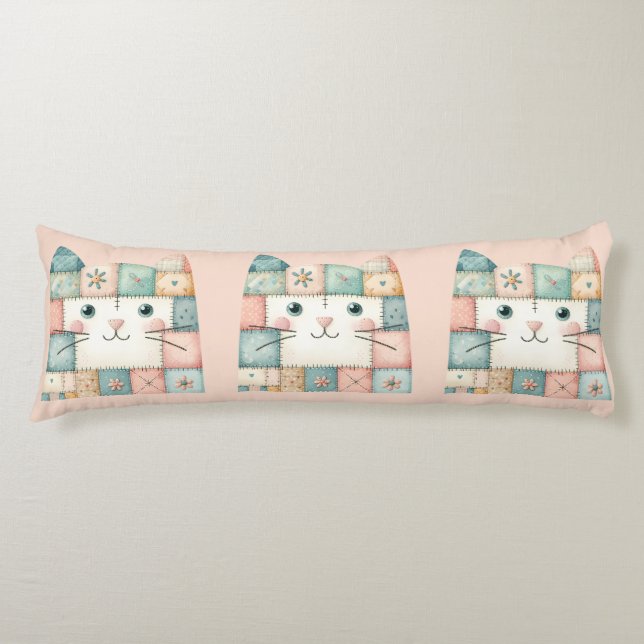 Cojín Casa de gatito pastel de falso patchwork (Anverso)