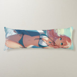Cojín Chica surfista de anime costero/naútico/tropical