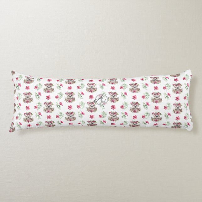 Cojín Chicas del patrón de monograma de la floral SLOTH (Anverso)