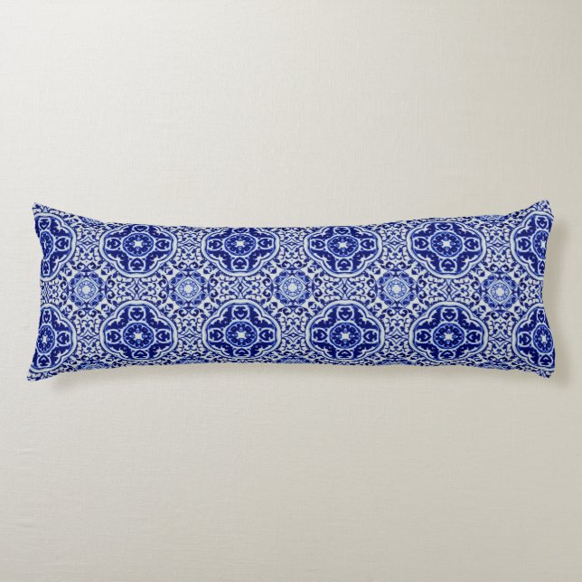 Cojín Chinoiserie azul oscuro - Patrón de China pintado (Anverso)