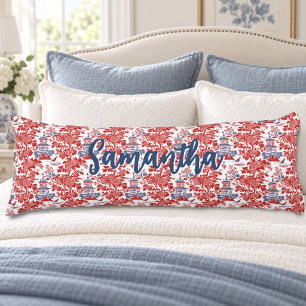 Cojín Chinoiserie Vintage Delft Rojo Azul monograma Fran