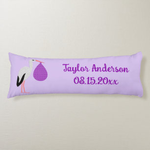 Cojín Cigüeña bebé neutra de género Morado Personalizado