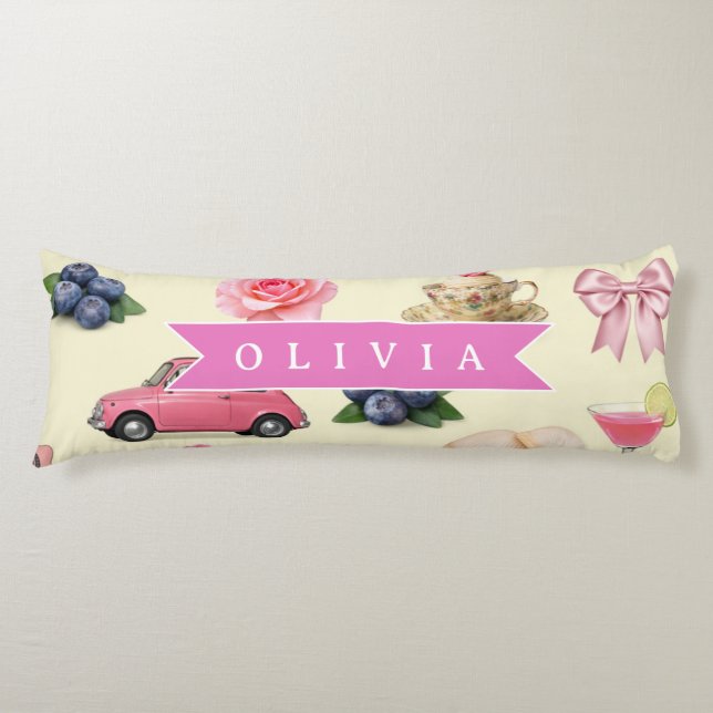 Cojín Cinta personalizada para cóctel rosa de coqueta ad (Anverso)