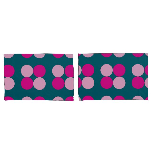 Cojín Círculos rosados sobre funda de almohada verde (Anverso - Set)