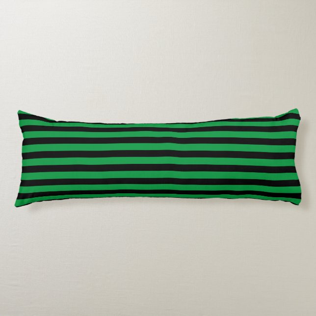 Cojín Clásico Moderno Negro y Verde Rayado (Anverso)
