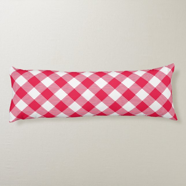 Cojín Clásico patrón de gingham rojo y blanco rústico (Reverso)
