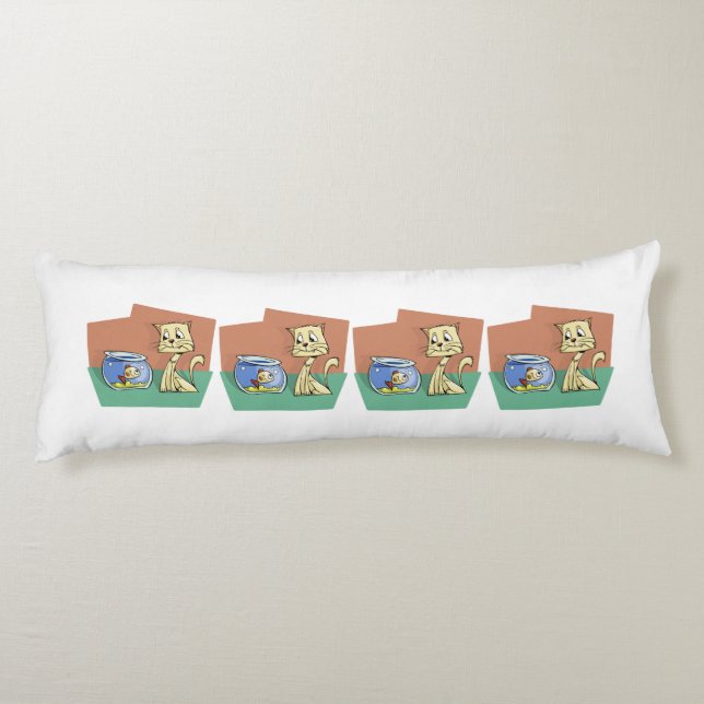 Cojín Clipart de petanca de gato y peces (Reverso)
