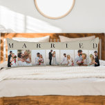 Cojín Collage de fotos 7 Imagen natural y negra CASADA<br><div class="desc">almohada personalizada de cuerpo de fotos de boda con MARRIED impresa en tipografía elegante. El diseño tiene una paleta de colores neutros de color negro y natural, que se puede editar para adaptarse a la decoración de tu casa. (Mándame un mensaje si necesitas ayuda.) La plantilla de fotos está configurada...</div>