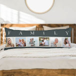 Cojín Collage de fotos FAMILIAR 6 Gris pizarra de imágen<br><div class="desc">almohada larga personalizada con la palabra FAMILIA escrita encima de tus fotos. La plantilla de fotos está configurada para que añadas 6 de tus imágenes favoritas, que se muestran en formato cuadrado en un sencillo collage de fotos de estilo tira. Esta elegante y elegante decoración personalizado, de color gris pizarra...</div>