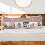Cojín Collage de fotos FAMILIAR 6 Imagen Pillow corporal<br><div class="desc">almohada larga personalizada con la palabra FAMILIA escrita encima de tus fotos. La plantilla de fotos está configurada para que añadas 6 de tus imágenes favoritas, que se muestran en formato cuadrado en un sencillo collage de fotos de estilo tira. Esta elegante y elegante decoración personalizado, con una suave paleta...</div>
