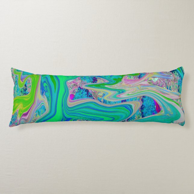 Cojín Colorido Lime Green Resumen Arte Retro Líquido (Anverso)