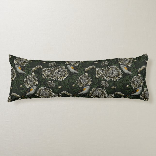 Cojín Comienza en crisantemos en verde y blanco (Anverso)