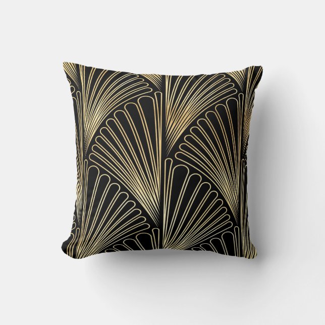 Cojín con motivos art decó (negro y oro) (Anverso)