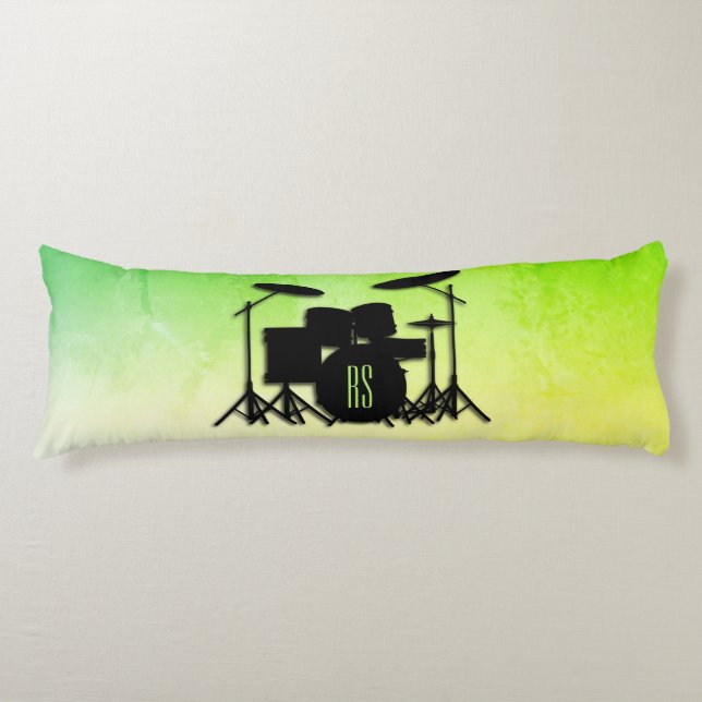 Cojín Conjunto de tambor monograma verde (Anverso)