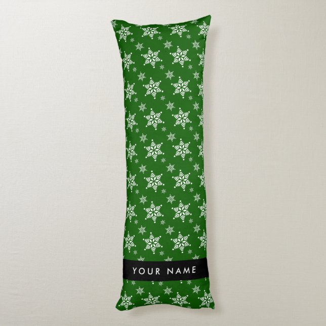 Cojín Copia de Copos de nieve blancos, Verde, Tu nombre, (Atrás (Vertical))