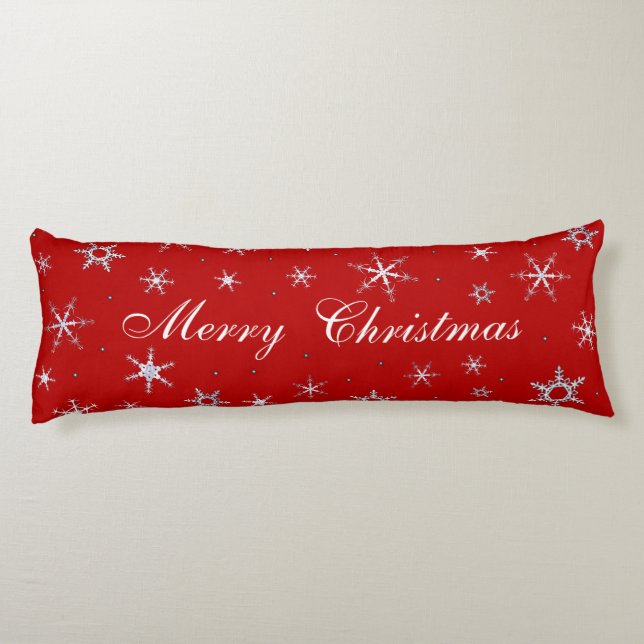 Cojín Copos de nieve del rojo de las Felices Navidad (Reverso)